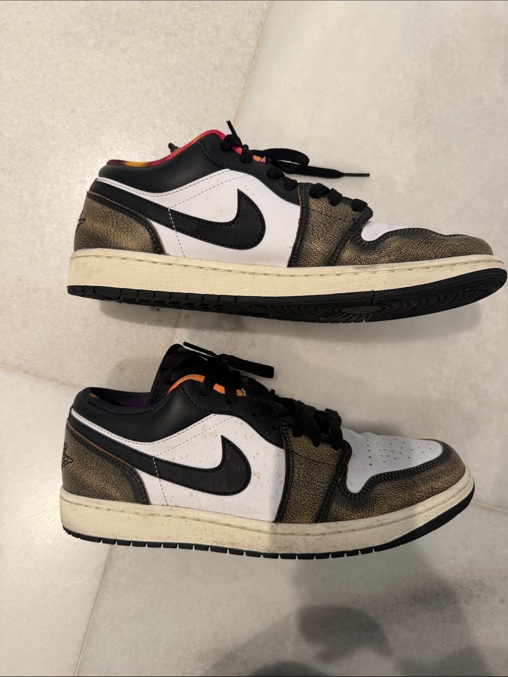 Nike Low-Top Sneakers in White, Black & Metallic Bronze Accents